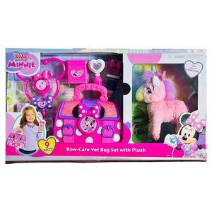 Disney Junior Minnie Mouse Bow Care Vet Bag Set with Plush Unicorn NEW